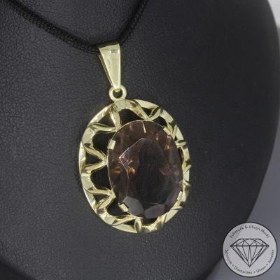 Wert 1190 € Rauchquarz Anhänger in 585er 14 K Gelbgold - 106649