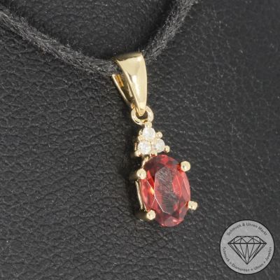 Wert 390 € Brillant Granat Anhänger in 585er 14 K Gelbgold - H1765