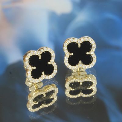 Wert 1760 € Brillant Onyx Ohrstecker in 585er 14 K Gelbgold - H713
