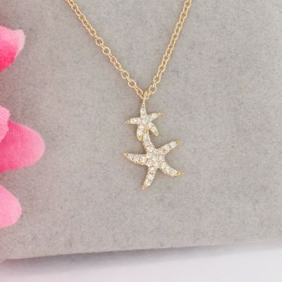 Sale! Wert 1390 € Brillant Collier Seesterne (0,11 carat) in 585er 14 K Gelbgold - H567