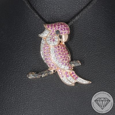 Wert 3890 € Brillant Diamant Saphir Papagei Anhänger in 585er 14 K Roségold - H1753