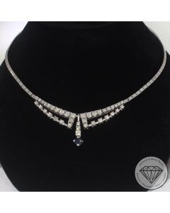 Sale! Wert 9100 &euro; Brillant Diamant Saphir Collier in 750er 18 K Wei&szlig;gold - 101033