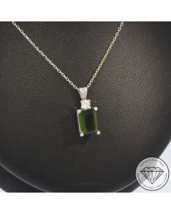 Sale! Wert 1250 &euro; Brillant Turmalin Anh&auml;nger & Kette in 585er 14 K Wei&szlig;gold - H1920
