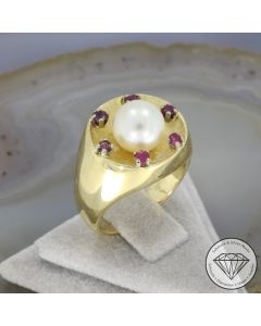 Wert 1990 &euro; Rubin Perl Ring in 585er 14 K Gelbgold - 106329