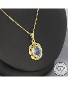 Wert 390 &euro; Aquamarin Anh&auml;nger Kette in 333er 8 K Gelbgold - 106654