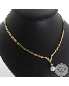 Wert 4390 &euro; Brillant Perl Collier in 585er 14 K Gelbgold - 106799