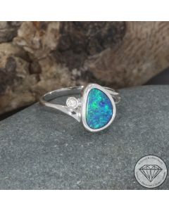 Wert 1900 &euro; Brillant Opal Ring in 585er 14 K Wei&szlig;gold - 107203