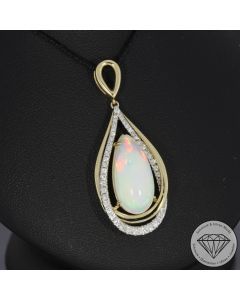 Wert 3750 &euro; Bicolor Brillant Diamant Opal Anh&auml;nger in 585er 14 K Gold Platin - 107328