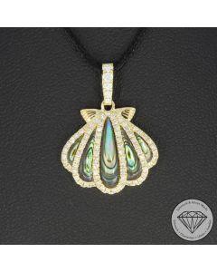Wert 2290 &euro; Brillant Diamant Opal Anh&auml;nger Muschel in 585er 14 K Gelbgold - 107335