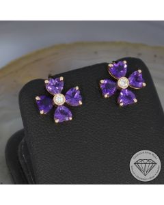 Wert 1150 &euro; Diamant Amethyst Ohrstecker in 585er 14 K Rosegold - 107340