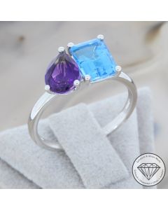 Wert 1190 &euro; Amethyst Topas Ring in 585er 14 K Wei&szlig;gold - 107360