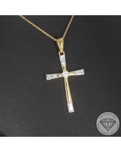 Wert 650 &euro; Brillant Diamant Kreuz Anh&auml;nger mit Kette in 375er 9 K Gelbgold - 107544