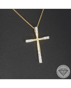 Wert 550 &euro; Brillant Kreuz Anh&auml;nger mit Kette in 375er 9K Gelbgold - 107545
