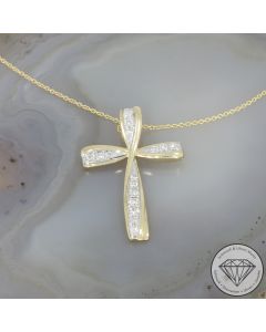 Wert 790 &euro; Brillant Anh&auml;nger & Kette Kreuz (0,15 carat) in 375er 9 K Gelbgold - 107547