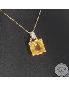Wert 890 &euro; Brillant Citrin Anh&auml;nger Kette in 375er 9 K Gelbgold - 107606