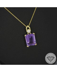 Wert 790 &euro; Brillant Amethyst Anh&auml;nger Kette in 375er 9 K Gelbgold - 107608