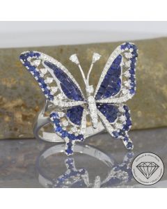 Wert 6050 &euro; Brillant Saphir Ring Schmetterling in 750er 18 K Wei&szlig;gold - 107636