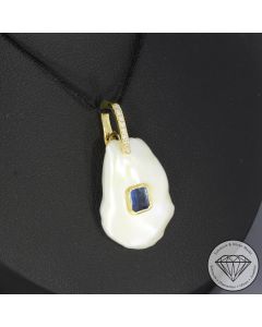 Wert 1290 &euro; Brillant Saphir Perl Anh&auml;nger in 750er 18 K Gelbgold - 107651