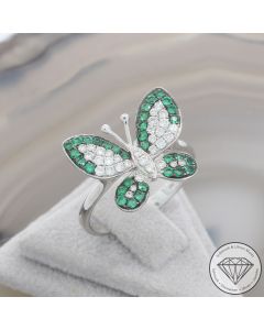 Wert 3350 &euro; Brillant Smaragd Ring Schmetterling in 750er 18 K Wei&szlig;gold - 107666