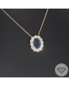 Wert 1990 &euro; Brillant Saphir Anh&auml;nger mit Kette in 750er 18 K Gelbgold - 107668