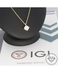 Wert 8900 &euro; Solit&auml;r Brillant Anh&auml;nger mit Kette (1,00 carat) in 585er 14 K Gelbgold IGI - 92528