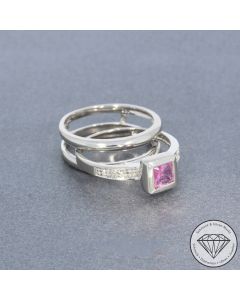 Sale! Wert 1700 &euro; zweiteiliger Brillant Saphir Ring in 750er 18 K Wei&szlig;gold - 95634