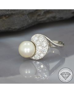 Sale! Wert 2600 &euro; Brillant Perl Ring in 585er 14 K Wei&szlig;gold - 95711