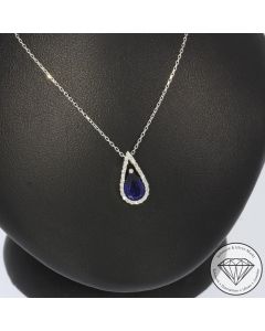 Sale! Wert 1160 &euro; Brillant Saphir Anh&auml;nger & Kette in 585er 14 K Wei&szlig;gold - H1297
