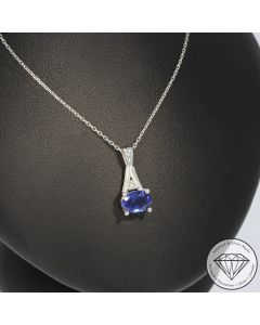 Sale! Wert 890 &euro; Brillant Saphir Anh&auml;nger & Kette in 585er 14 K Wei&szlig;gold - H1320