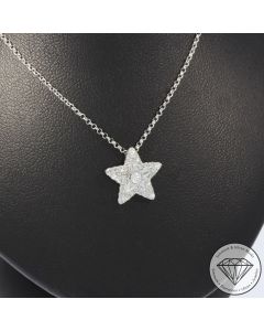 Sale! Wert 2140 &euro; Brillant Diamant Stern Anh&auml;nger mit Kette in 750er 18 K Wei&szlig;gold - H1422