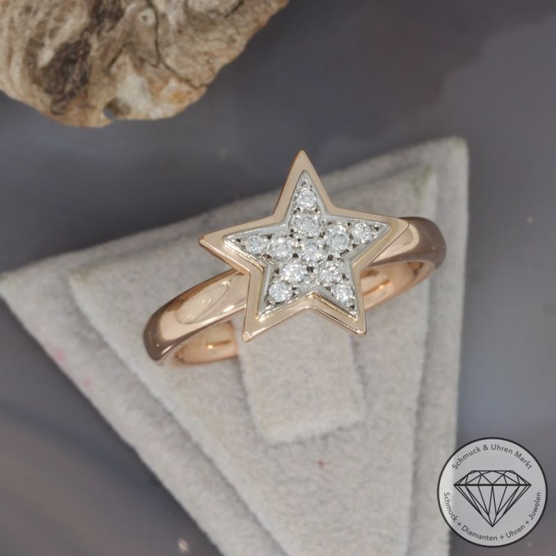 Wert 1650 € Brillant Stern Ring 585er/14 Karat Rosé Gold Größe 58 – 100019