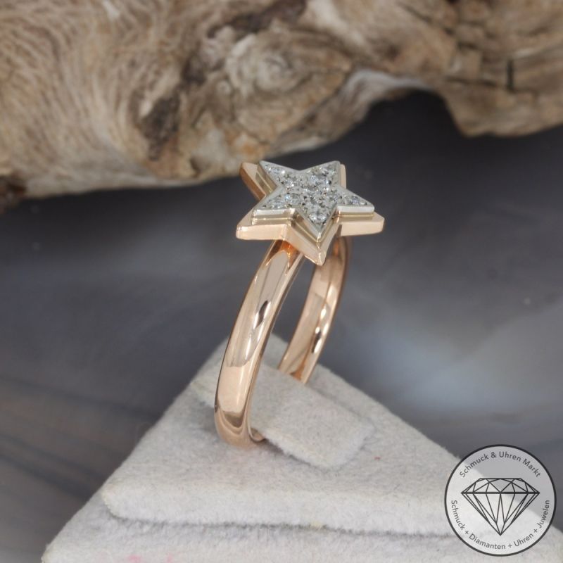 Wert 1650 € Brillant Stern Ring 585er/14 Karat Rosé Gold Größe 58 – 100019