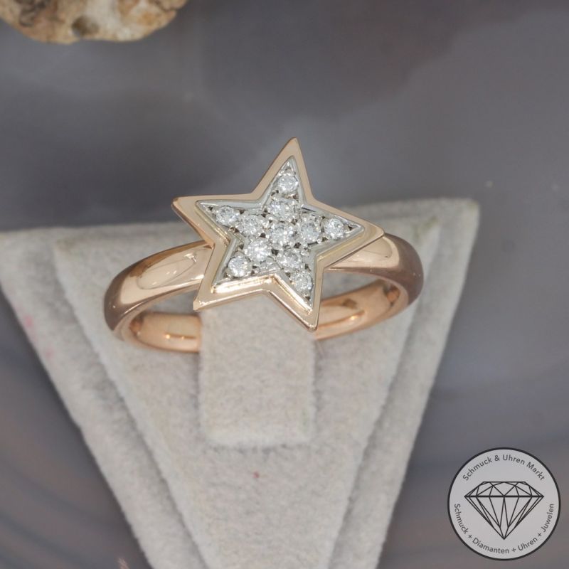 Wert 1650 € Brillant Stern Ring 585er/14 Karat Rosé Gold Größe 58 – 100019