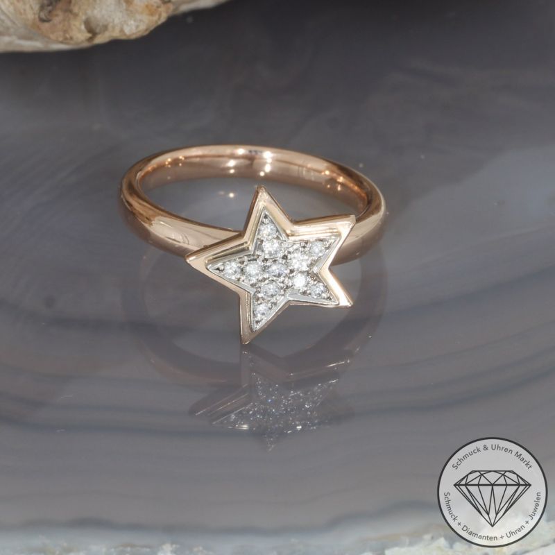 Wert 1650 € Brillant Stern Ring 585er/14 Karat Rosé Gold Größe 58 – 100019