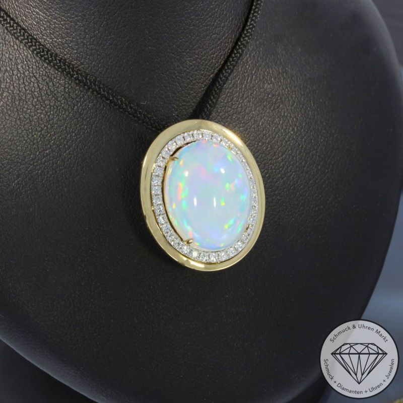 Wert 5090 € Brillant Opal Anhänger in 585er 14 K Gelbgold & 950er Platin - H1808