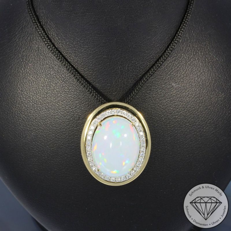 Wert 5090 € Brillant Opal Anhänger in 585er 14 K Gelbgold & 950er Platin - H1808