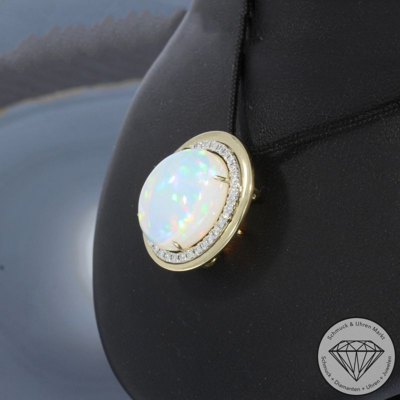 Wert 5090 € Brillant Opal Anhänger in 585er 14 K Gelbgold & 950er Platin - H1808