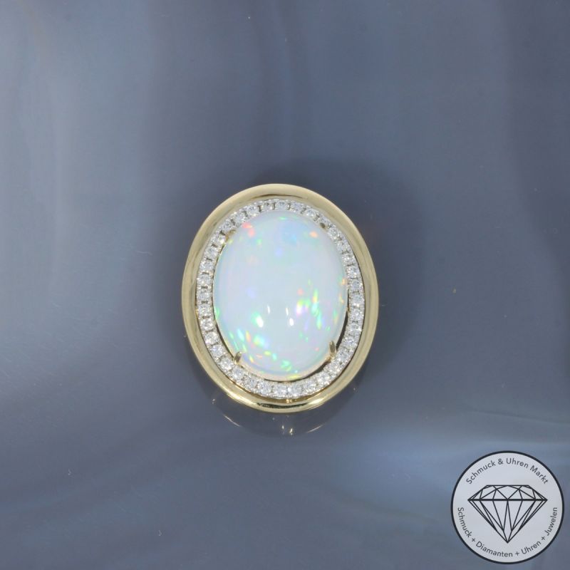 Wert 5090 € Brillant Opal Anhänger in 585er 14 K Gelbgold & 950er Platin - H1808