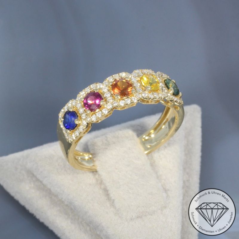 Wert 2290 € Brillant Saphir Ring in 585er 14 K Gelbgold - H1809