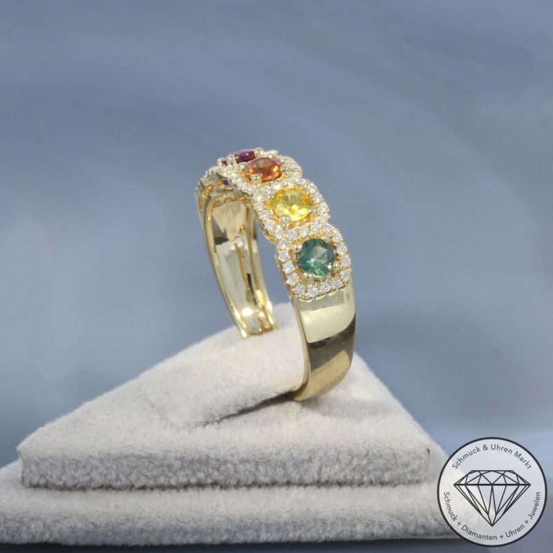 Wert 2290 € Brillant Saphir Ring in 585er 14 K Gelbgold - H1809