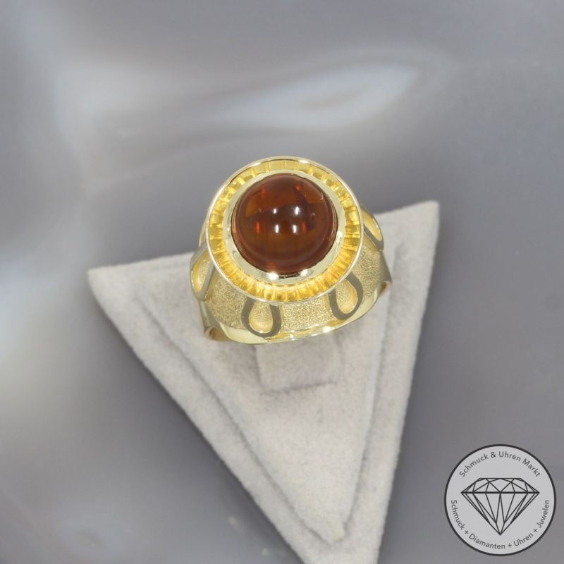 Wert 1800 € Bernstein Ring in 585er 14 K Gelbgold - 100121