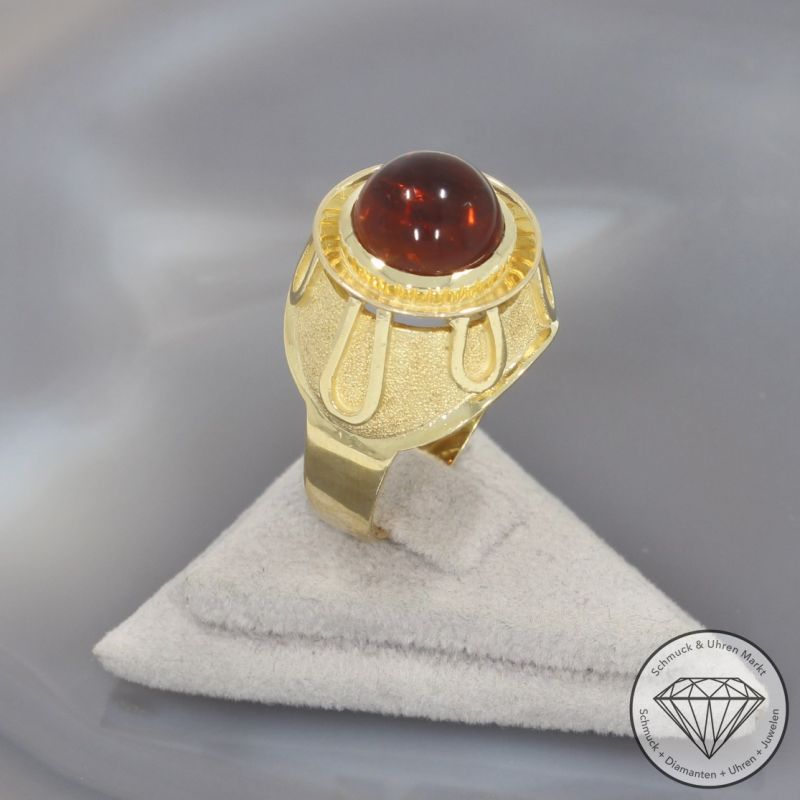 Wert 1800 € Bernstein Ring in 585er 14 K Gelbgold - 100121