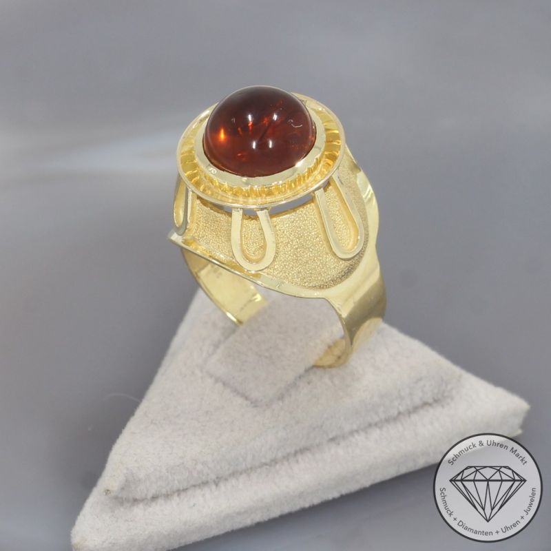 Wert 1800 € Bernstein Ring in 585er 14 K Gelbgold - 100121