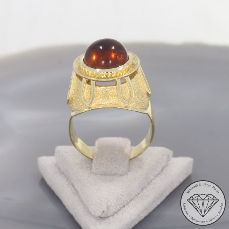 Wert 1800 € Bernstein Ring in 585er 14 K Gelbgold - 100121