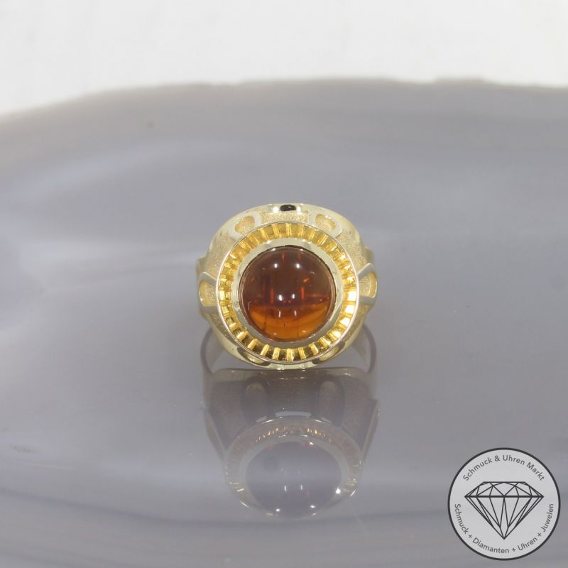 Wert 1800 € Bernstein Ring in 585er 14 K Gelbgold - 100121
