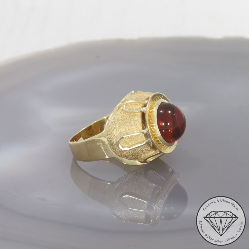 Wert 1800 € Bernstein Ring in 585er 14 K Gelbgold - 100121