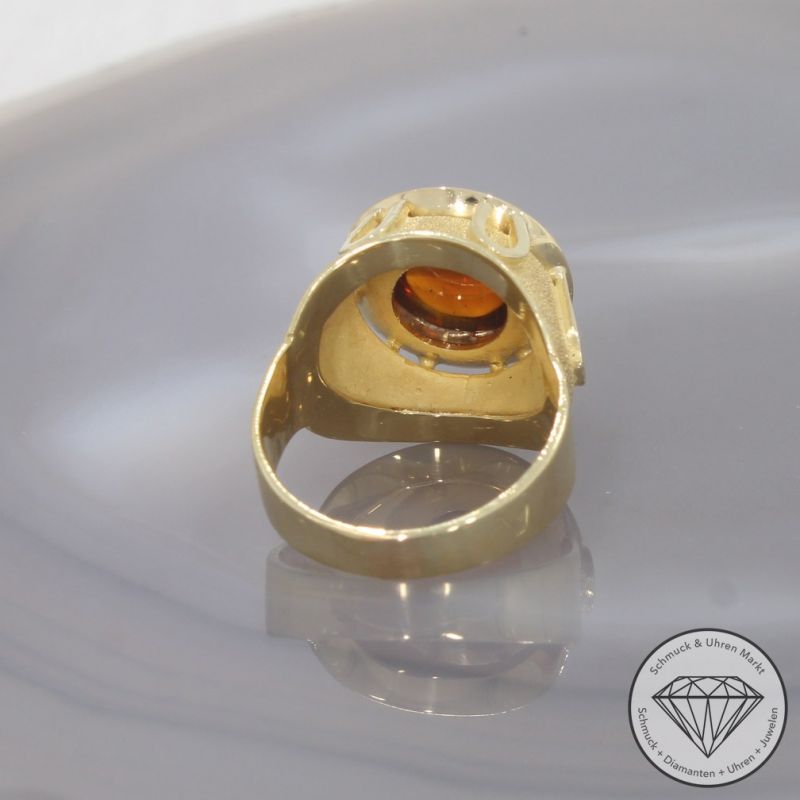 Wert 1800 € Bernstein Ring in 585er 14 K Gelbgold - 100121