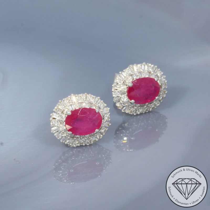 Wert 4150 € Brillant Diamant Rubin Ohrringe in 750er 18 K Weißgold - 100136