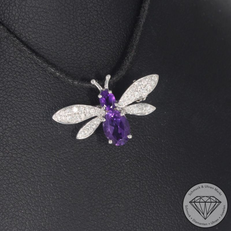 Wert 1090 € Brillant Amethyst Anhänger & Brosche in 750er 18 K Weißgold - 100144