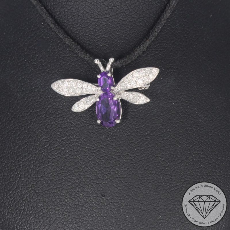 Wert 1090 € Brillant Amethyst Anhänger & Brosche in 750er 18 K Weißgold - 100144
